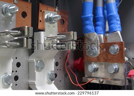 industrial electrical device with copper bars and cables