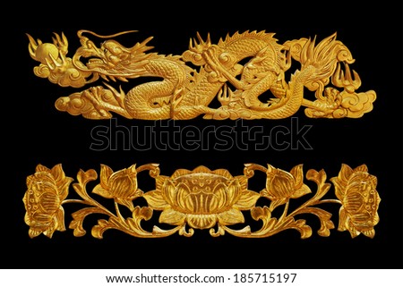 Ornament elements, vintage gold lotus and gold Dragon