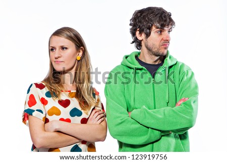 Young couple split and not talking to each other