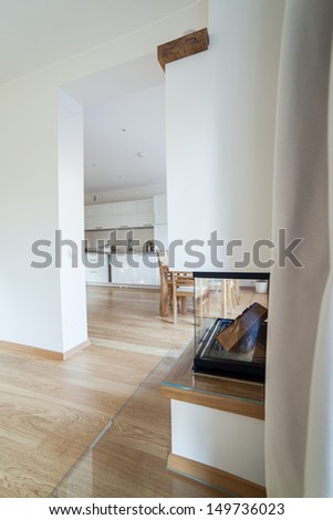 Inside of a modern house with minimal furniture