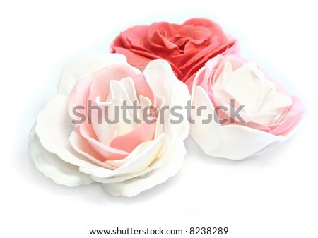 red and white roses background. stock photo : Pink, red and white roses on white background