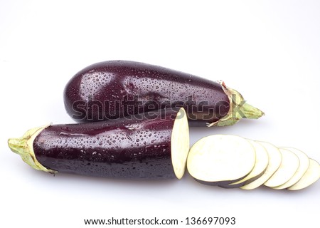 Two egg plants on a white background