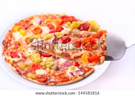 Vegetable pizza over white