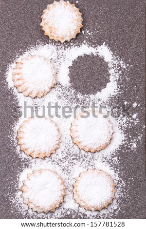 Baked cookies with sugar powder