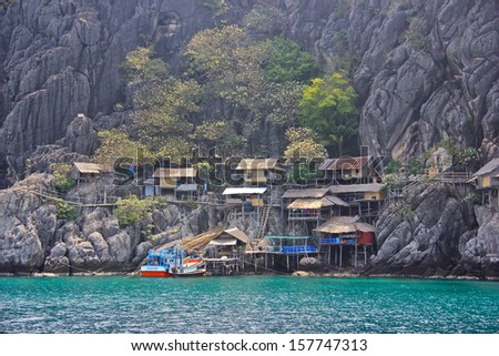 hut on a cliff by the sea, Thailand