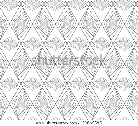 Abstract seamless black and white pattern with diminishing and rotating rhombus