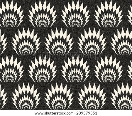 Abstract seamless monochrome pattern in retro style with bushes in row structure. Retro decoration with gothic motive, sepia tone and speckled texture. Visual effect of old worn down background.