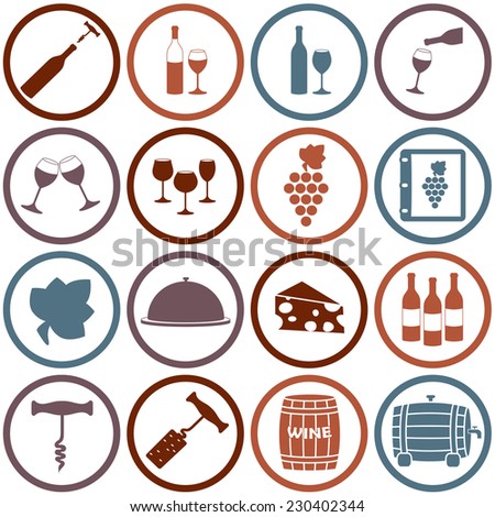 Wine icons set on white background. Flat design for restaurant, food and drink.