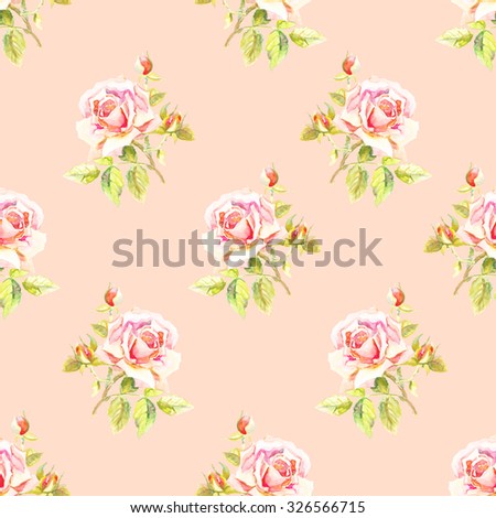 Watercolor roses. Seamless wallpaper floral pattern. Used for backgrounds, wallpapers, textile