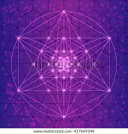 Sacred spiritual geometry symbols and elements. Mesh with triangles, circles and squares. Geometric religion sign with spiritual energy. Spiritually sacred sign.