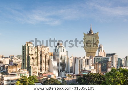 Macau island has a very high population density reflected in the very crowded residential area mixed with casinos and office towers