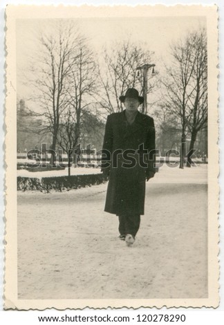 Vintage photo of man in winter (fifties)