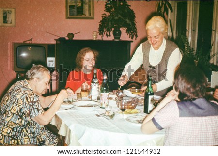 Vintage photo of Christmas eve family dinner (early seventies)