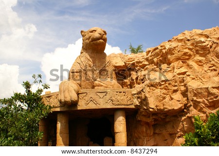 Lion statue, Earthquake Park, Sun City, South Africa