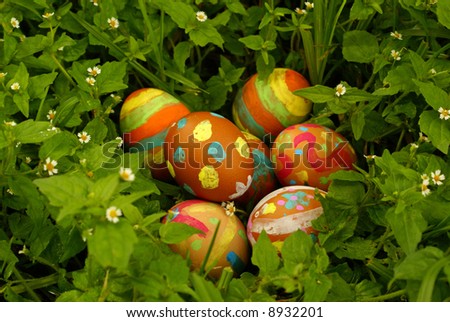 Easter eggs hidden in grass