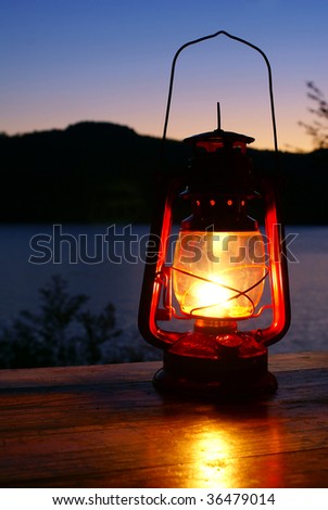 Kerosene lamp  at the lakeside
