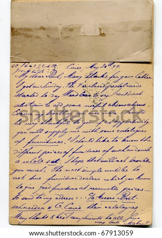 stock photo Vintage postcard with oldfashioned writing in English 1899