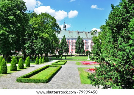 Town council and Chopin\'s Park in Poznan, Poland