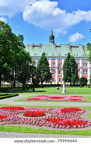 Town council and Chopin\'s Park in Poznan, Poland
