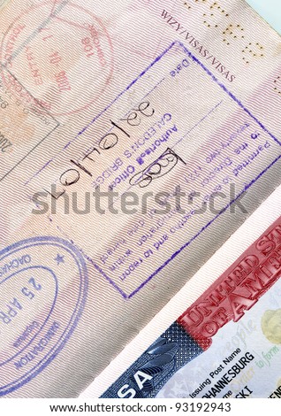Passport page with USA visa and border stamps