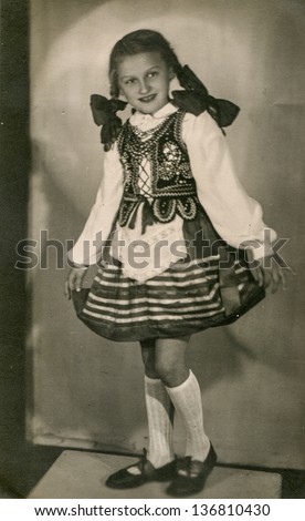 Vintage photo of girl in Polish folk outfit (fifties)
