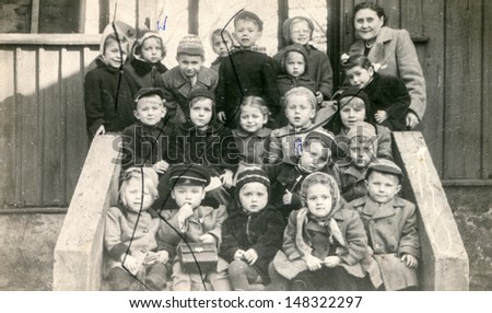 Lodz, Poland, Circa Fifties - Vintage Photo Of Group Of Pupils In Kindergarten , Lodz, Poland, Circa Fifties