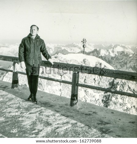 Vintage photo of man in winter, fifties