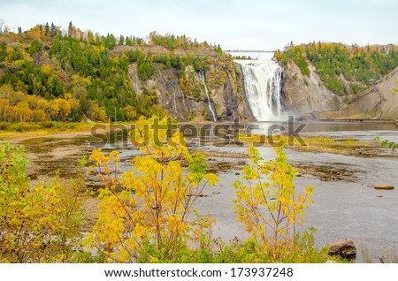 Montmorency Falls Park near Quebec City, Canada. The waterfall is 83 m tall, a full 30 m higher than Niagara Falls.