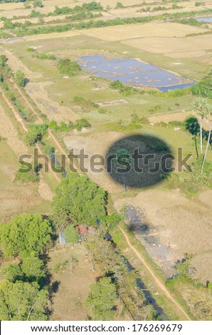 Angkor, Cambodia - landscape view from balloon with balloons shadow