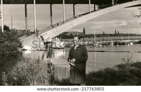 POLAND, CIRCA FIFTIES - Vintage photo of man outdoor