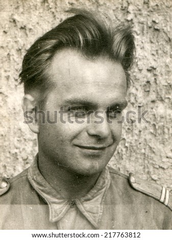 POLAND, CIRCA FIFTIES - Vintage photo of man in military uniform