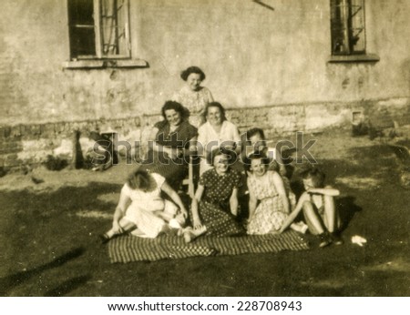 POLAND, CIRCA FORTIES: Vintage photo of group of family outdoor