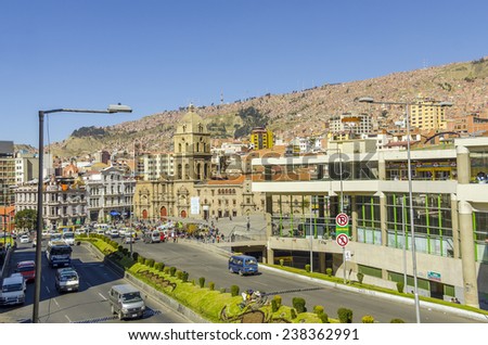 LA PAZ, BOLIVIA, MAY 8, 2014: Main street in La Paz