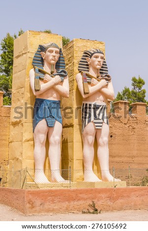 OUARZAZATE, MOROCCO, APRIL 10, 2015: Atlas Studios, one of the largest movie studios in the world, in terms of land area - statues by entrance