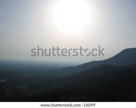 Sun over mountains in Spain.