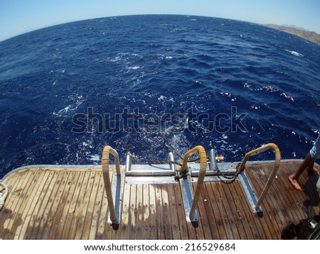 DAHAB, EGYPT - August 08, 2014: The boat deck during a training dive before Ahmed Gabr\'s deepest scuba dive world record attempt