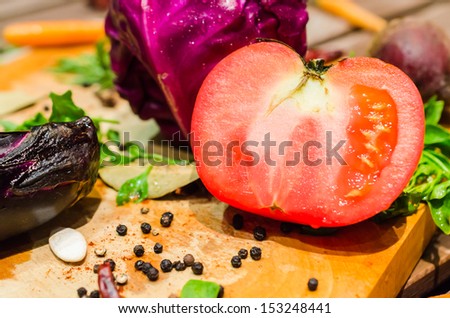Tomato and vegetable (still life)