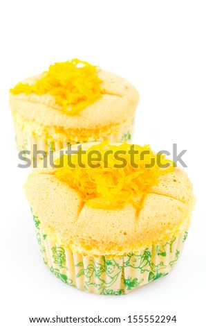 Cupcake gold Egg Yolks Thread on white background