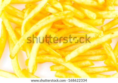French fries chips on isolated white background
