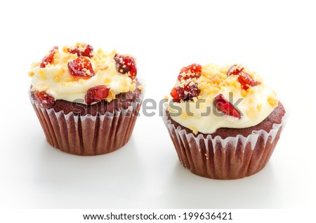 Red cupcake velvet isolated white background