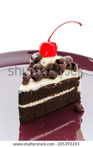 Black forest cake isolated on white background