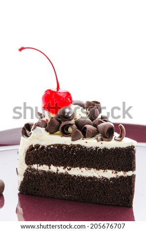 Black forest cake isolated on white background
