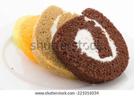 Jam roll cake isolated on white background