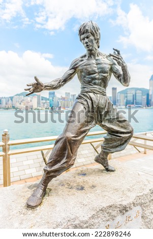 HONG KONG, CHINA - August 14: Bruce Lee statue at the Avenue of Stars on August 14, 2014, Hong Kong, China.