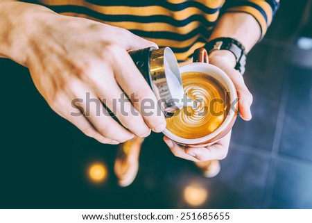 Latte art coffee cup - vintage effect
