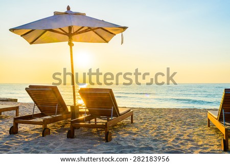 Beach bed with sun flare twilight time