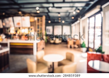 Abstract blur coffee shop background - vintage filter effect