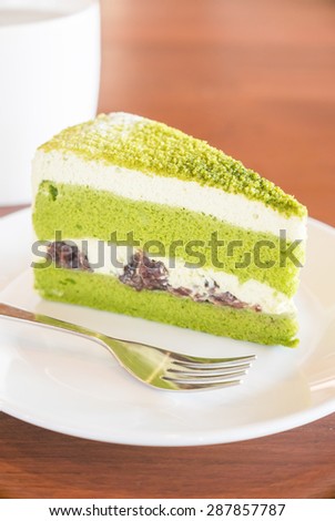 Green tea cakes with red bean - selective focus point