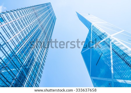 Business skyscraper building in hong kong city - Processing blue tone white balance