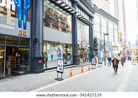 Seoul,South Korea - November 01,2015 : More Peoples shopping at Myeongdong market shopping street in Seoul city Korea